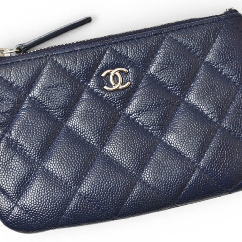 CHANEL Blue Caviar Leather Pouch